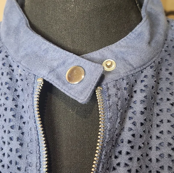 Kenneth Cole Faux Suede Blue Bomber Jacket - Picture 5 of 9